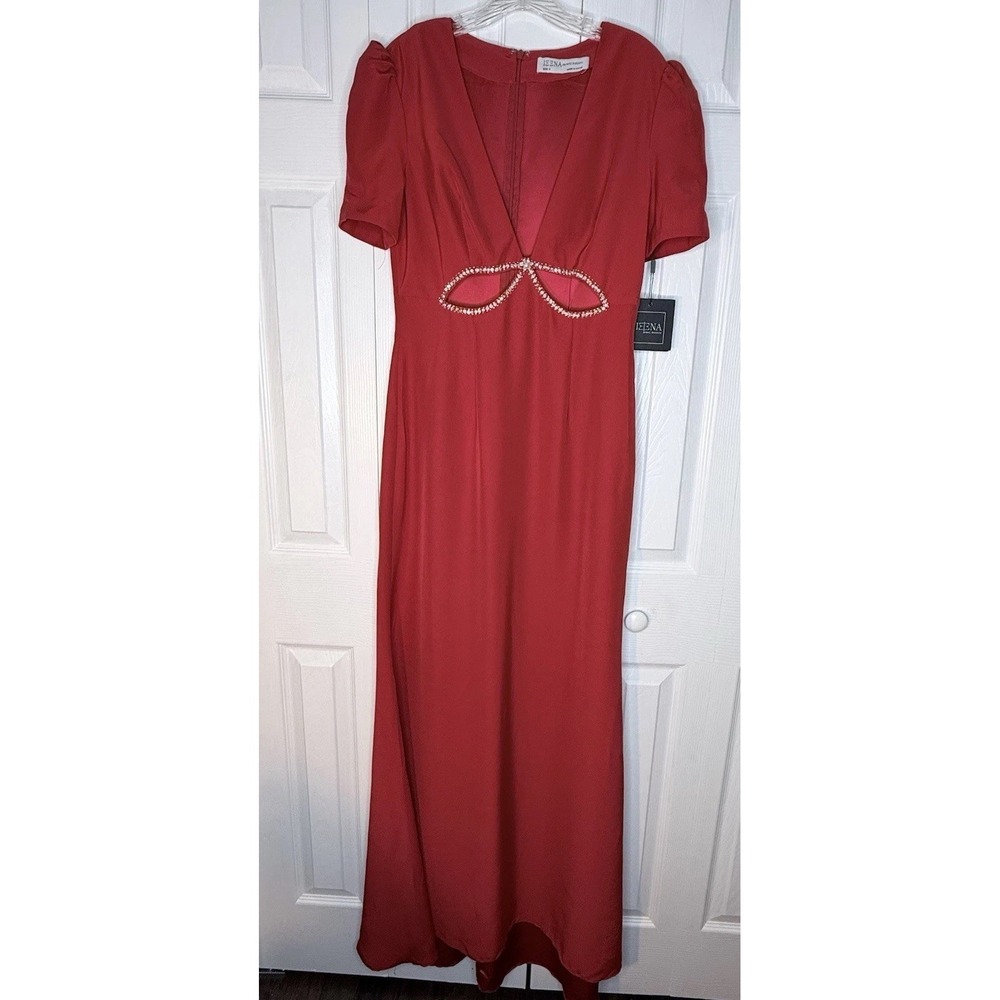 NWT Mac Duggal Formal Gown Evening Dress Rhinestone Cutout Red Size 8 A2360 FLAW